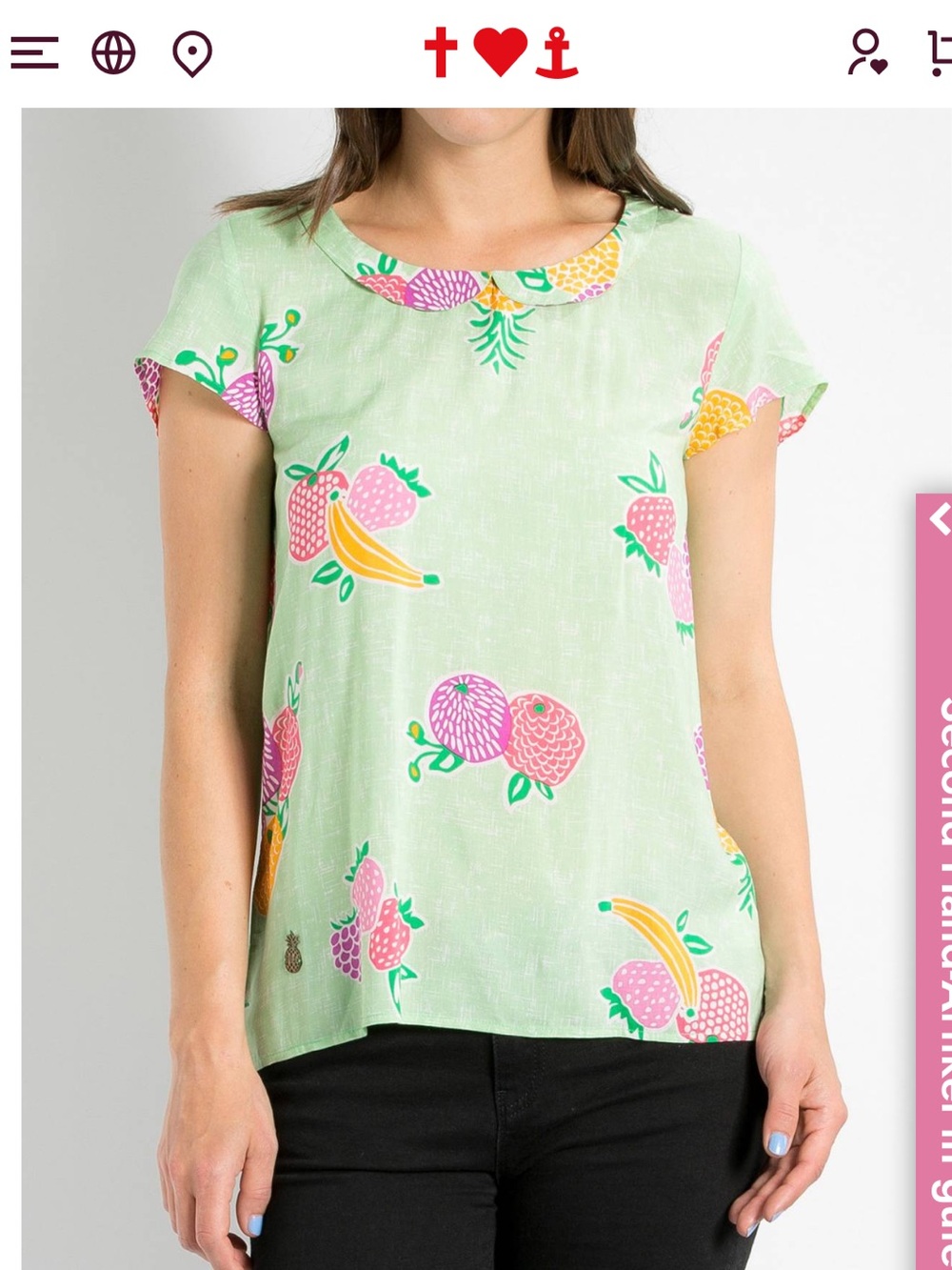 Blutsgeschwister PETER PAN COLLAR short sleeve GERMAN fruit print LIGHTWEIGHT L
